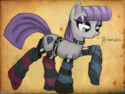 Size: 1976x1485 | Tagged: safe, artist:tuxedostallion, maud pie, g4, belt, clothes, collar, ear piercing, female, pie family, piercing, socks, solo, spiked collar, striped socks, wrong cutie mark