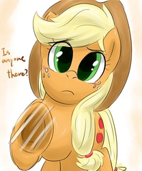 Size: 1707x2048 | Tagged: safe, artist:gamijack, applejack, g4, female, fourth wall, looking at you, simple background, solo, underhoof