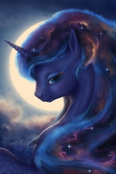 Size: 2480x3720 | Tagged: safe, artist:bluespaceling, princess luna, g4, cloud, female, galaxy mane, high res, moon, smiling, solo