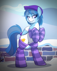 Size: 1517x1897 | Tagged: safe, artist:drawponies, oc, oc only, oc:wish, pegasus, pony, clothes, cute, snow, socks, solo, striped socks, winter