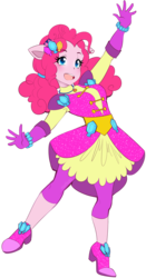 Size: 1050x2000 | Tagged: safe, artist:meotashie, pinkie pie, equestria girls, g4, my little pony equestria girls: legend of everfree, bracelet, clothes, crystal guardian, cute, diapinkes, dress, female, gloves, jewelry, open mouth, ponied up, simple background, solo, transparent background