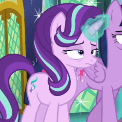 Size: 476x476 | Tagged: safe, screencap, starlight glimmer, twilight sparkle, alicorn, pony, every little thing she does, g4, season 6, animated, cute, door, female, gif, glimmerbetes, magic, solo focus, twilight sparkle (alicorn), yawn