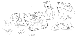 Size: 1536x768 | Tagged: safe, artist:lemurkatta, fluffy pony, dinner, map, monochrome, travelling