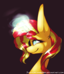 Size: 474x548 | Tagged: safe, artist:symphstudio, sunset shimmer, pony, unicorn, g4, female, magic, smiling, solo