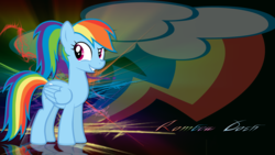 Size: 1920x1080 | Tagged: safe, artist:jennieoo, artist:leonbrony, rainbow dash, g4, alternate hairstyle, cutie mark, female, ponytail, reflection, show accurate, solo, vector, wallpaper