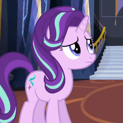 Size: 506x505 | Tagged: safe, screencap, rainbow dash, starlight glimmer, pony, every little thing she does, g4, animated, blinking, female, floating, gif, solo focus