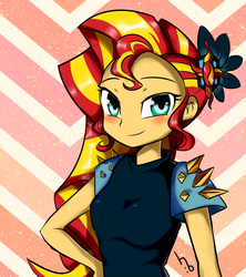 Size: 1600x1800 | Tagged: safe, artist:haden-2375, sunset shimmer, equestria girls, g4, my little pony equestria girls: legend of everfree, alternate hairstyle, blushing, bust, clothes, crystal gala dress, cute, dress, female, hand on hip, looking at you, shimmerbetes, solo