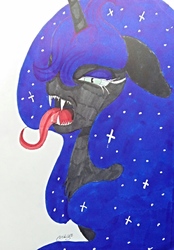 Size: 1831x2637 | Tagged: safe, artist:moondaneka, nightmare moon, pony, g4, female, solo, tongue out, traditional art