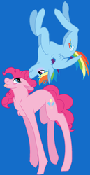 Size: 866x1676 | Tagged: safe, pinkie pie, rainbow dash, pony, g4, blushing, female, lesbian, mare, ship:pinkiedash, shipping, upside down