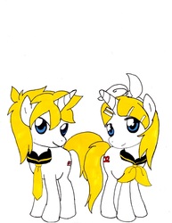 Size: 1275x1650 | Tagged: safe, artist:anagha777, female, kagamine len, kagamine rin, male, mare, ponified, stallion, vocaloid