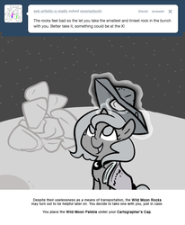 Size: 666x809 | Tagged: safe, artist:egophiliac, princess luna, moonstuck, g4, cartographer's cap, female, filly, hat, magic, monochrome, moon, moon rock, solo, woona, younger