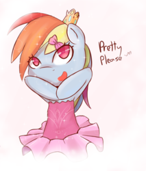 Size: 1073x1257 | Tagged: safe, artist:jonathan the awesome, derpibooru exclusive, rainbow dash, g4, armpits, ballet, clothes, female, hair bow, jewelry, pretty please, rainbow dash always dresses in style, simple background, solo, sparkles, tiara, tutu