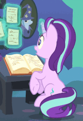 Size: 513x748 | Tagged: safe, screencap, starlight glimmer, trixie, pony, every little thing she does, g4, season 6, animated, cropped, female, gif, solo, starlight's room