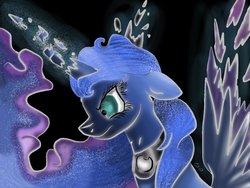 Size: 1024x768 | Tagged: safe, artist:neonspirit17, princess luna, pony, g4, angry, broken horn, female, horn, solo