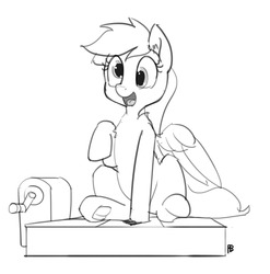 Size: 1280x1293 | Tagged: safe, artist:pabbley, derpy hooves, pegasus, pony, g4, viva las pegasus, dance dance revolution, dialogue, female, mare, monochrome, open mouth, rhythm game, smiling, solo