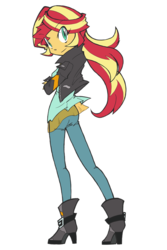 Size: 700x1050 | Tagged: safe, artist:rvceric, sunset shimmer, equestria girls, g4, ass, bunset shimmer, butt, clothes, crossed arms, female, looking at you, looking back, simple background, solo, white background