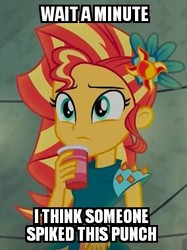 Size: 284x380 | Tagged: safe, edit, edited screencap, screencap, sunset shimmer, equestria girls, g4, my little pony equestria girls: legend of everfree, caption, cropped, drink, female, image macro, meme, solo