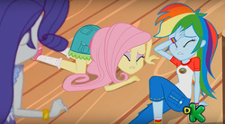 Size: 1138x626 | Tagged: safe, screencap, fluttershy, rainbow dash, rarity, equestria girls, g4, legend of everfree, discovery kids, female