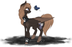 Size: 1448x963 | Tagged: safe, artist:patshell, oc, oc only, butterfly, pegasus, pony, cute, freckles, solo