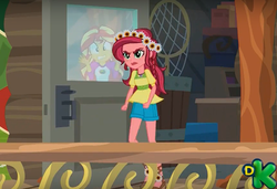 Size: 922x630 | Tagged: safe, screencap, gloriosa daisy, sunset shimmer, equestria girls, g4, my little pony equestria girls: legend of everfree, discovery kids, magical geodes, ouch