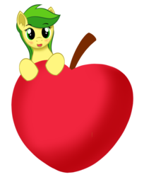 Size: 835x1021 | Tagged: safe, artist:mansun, artist:mansunkt, apple fritter, earth pony, pony, g4, apple, apple family member, blushing, female, food, looking at you, mare, open mouth, simple background, solo, transparent background