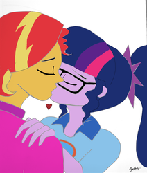 Size: 2988x3528 | Tagged: safe, artist:missmayaleanne, sci-twi, sunset shimmer, twilight sparkle, equestria girls, g4, my little pony equestria girls: legend of everfree, 1000 hours in gimp, eyes closed, female, glasses, heart, high res, kiss on the lips, kissing, lesbian, ponytail, ship:sci-twishimmer, ship:sunsetsparkle, shipping