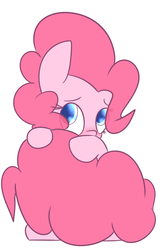 Size: 1268x1920 | Tagged: safe, artist:mr-degration, pinkie pie, g4, cute, diapinkes, eye clipping through hair, female, hiding behind tail, shy, simple background, solo, white background