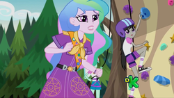 Size: 1280x720 | Tagged: safe, screencap, lyra heartstrings, octavia melody, princess celestia, principal celestia, equestria girls, g4, my little pony equestria girls: legend of everfree, clothes, converse, discovery kids, scout uniform, shoes, sneakers