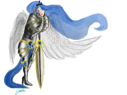 Size: 1600x1200 | Tagged: safe, artist:sweeterwho, princess luna, human, g4, armor, female, humanized, kayle, league of legends, solo, sword, weapon, winged humanization