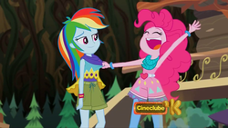 Size: 1280x720 | Tagged: safe, screencap, pinkie pie, rainbow dash, equestria girls, g4, my little pony equestria girls: legend of everfree, camp fashion show outfit, female