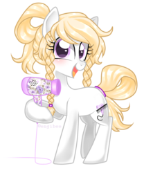 Size: 973x1100 | Tagged: safe, artist:kaikururu, oc, oc only, oc:lilac, hair dryer, solo