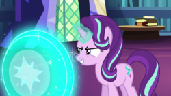 Size: 1920x1080 | Tagged: safe, screencap, starlight glimmer, pony, every little thing she does, g4, female, mare, shield, solo, twilight's castle