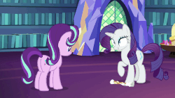 Size: 1706x960 | Tagged: safe, screencap, rarity, starlight glimmer, pony, unicorn, every little thing she does, g4, animated, butt, female, fiducia compellia, gif, glimmer glutes, hypnosis, hypnotized, mare, plot, stomping