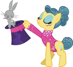 Size: 7587x6886 | Tagged: safe, artist:pink1ejack, bernard rabbit, trapeze star, earth pony, pony, rabbit, g4, viva las pegasus, absurd resolution, bunny out of the hat, clothes, eyes closed, hat, leotard, magic trick, male, open mouth, performer, simple background, solo, top hat, transparent background, vector