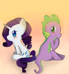 Size: 1200x1300 | Tagged: safe, artist:nasuni, rarity, spike, g4, blushing, cute, male, ship:sparity, shipping, straight