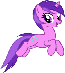Size: 2609x2918 | Tagged: safe, artist:ironm17, amethyst star, sparkler, pony, unicorn, g4, awwmethyst star, background pony, female, high res, jumping, looking back, mare, open mouth, open smile, simple background, smiling, solo, transparent background, vector