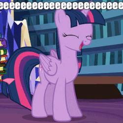 Size: 526x526 | Tagged: safe, edit, edited screencap, screencap, twilight sparkle, alicorn, pony, every little thing she does, g4, animated, behaving like a bat, caption, cute, eeee, eyes closed, female, gif, open mouth, smiling, solo, squee, sweet dreams fuel, twiabetes, twilight sparkle (alicorn)