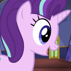 Size: 507x508 | Tagged: safe, screencap, starlight glimmer, pony, every little thing she does, g4, season 6, animated, dilated pupils, female, gasp, gif, grin, idea, open mouth, open smile, smiling, solo