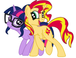 Size: 531x403 | Tagged: safe, artist:squipycheetah, sci-twi, sunset shimmer, twilight sparkle, pony, unicorn, g4, duo, ponified, trace