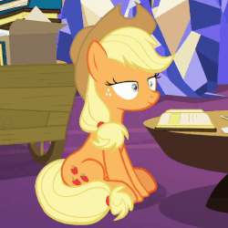 Size: 504x504 | Tagged: safe, screencap, applejack, earth pony, pony, every little thing she does, g4, season 6, animated, blinking, book, cute, female, fiducia compellia, gif, hypnosis, hypnotized, jackabetes, sitting, solo