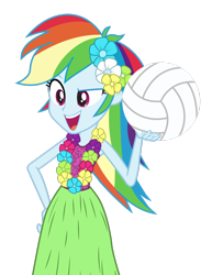 Size: 1280x1662 | Tagged: safe, rainbow dash, equestria girls, g4, clothes, female, grass skirt, huladash, simple background, skirt, solo, transparent background, volleyball