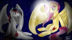 Size: 512x287 | Tagged: artist needed, safe, oc, oc only, oc:xena moonstar, oc:zero izubaki, alicorn, pegasus, pony, alicorn oc, friends