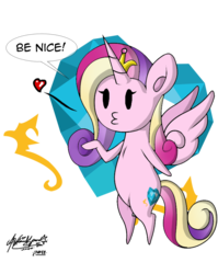 Size: 660x831 | Tagged: safe, artist:zsparkonequus, part of a set, princess cadance, series:miniponi, g4, bipedal, chibi, cute, cutedance, cutie mark, dialogue, female, part of a series, simple background, solo