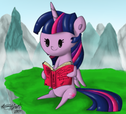 Size: 1000x900 | Tagged: safe, artist:zsparkonequus, part of a set, twilight sparkle, alicorn, pony, series:miniponi, g4, book, cute, female, mare, part of a series, pointy ponies, reading, solo, twilight sparkle (alicorn)