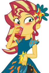 Size: 5997x8856 | Tagged: safe, artist:givralix, derpibooru exclusive, sunset shimmer, equestria girls, g4, my little pony equestria girls: legend of everfree, absurd resolution, alternate hairstyle, clothes, crystal gala, dress, drink, drinking, female, glass, simple background, solo, transparent background, vector