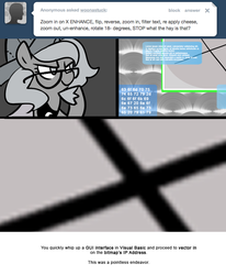 Size: 666x809 | Tagged: safe, artist:egophiliac, princess luna, moonstuck, g4, cartographer's cap, exploitable meme, filly, fourth wall, glasses, gui, hat, lorem ipsum, meme, woona, x, younger, zoom enhance upscale