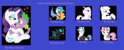 Size: 1355x549 | Tagged: safe, double diamond, fancypants, fleur-de-lis, princess ember, rarity, spike, sweetie belle, thorax, changeling, dragon, pony, g4, bisexual, blushing, exploitable meme, female, gay, harem, interspecies, lesbian, male, mare, meme, ship:sparity, shipping, straight