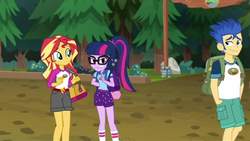 Size: 1280x720 | Tagged: safe, screencap, flash sentry, sci-twi, sunset shimmer, twilight sparkle, equestria girls, g4, my little pony equestria girls: legend of everfree