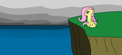 Size: 1594x724 | Tagged: safe, artist:amateur-draw, fluttershy, g4, 1000 hours in ms paint, cliff, female, ms paint, ocean, scenery, solo
