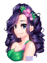 Size: 768x1024 | Tagged: safe, artist:iponylover, rarity, equestria girls, g4, my little pony equestria girls: legend of everfree, bust, crystal gala dress, cute, eye clipping through hair, eyebrows, eyebrows visible through hair, female, hair accessory, human coloration, humanized, light skin, raribetes, smiling, solo